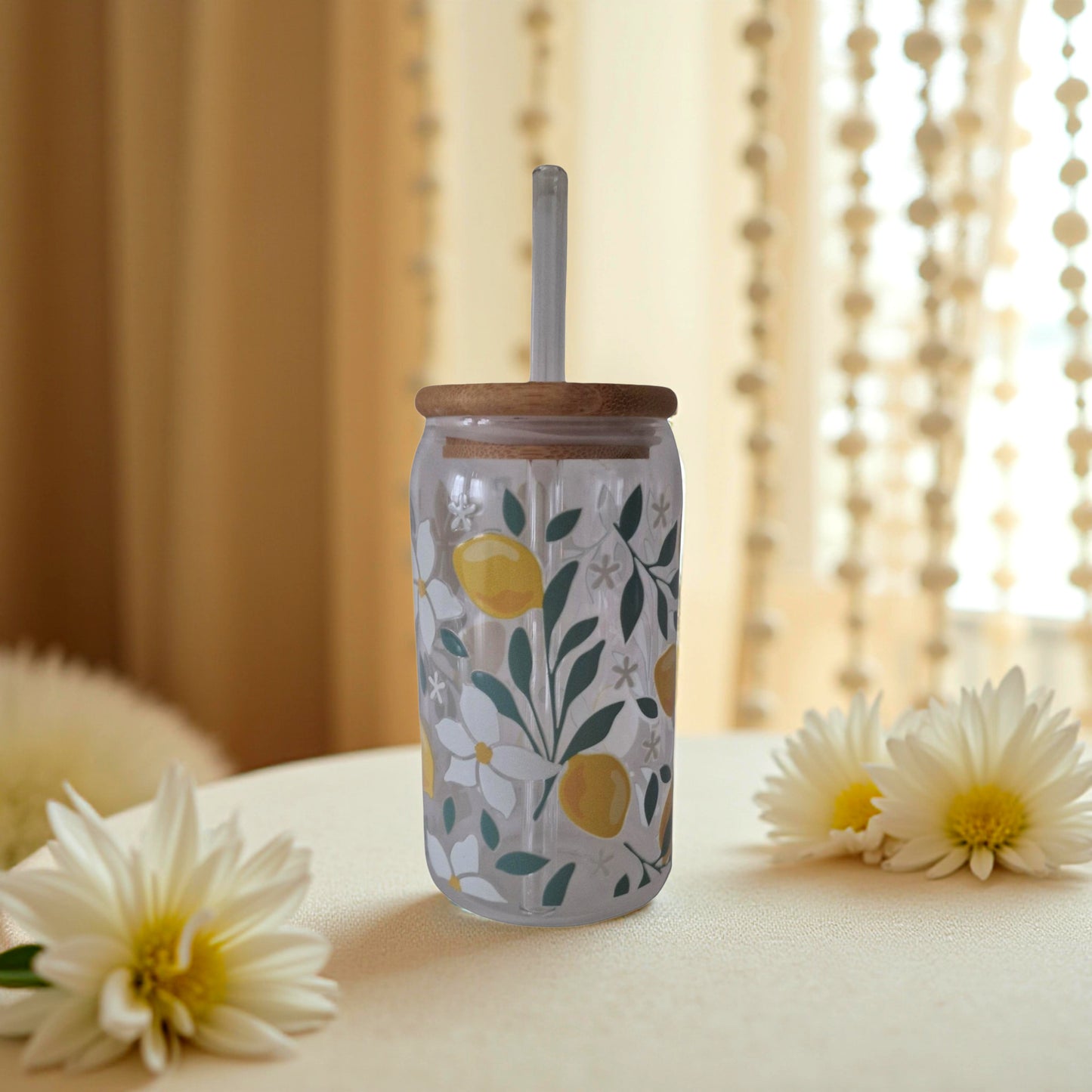 Trinkglas mit Zitronen Motiv