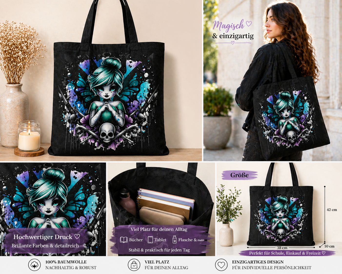 Gothic Fairy Tote Bag – Dark Fantasy Design