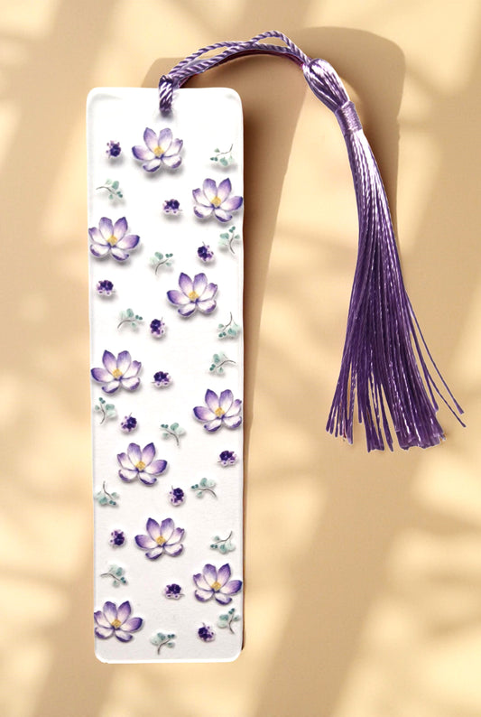 Acryl-Lesezeichen „Lila Blüten“ – Handgemacht