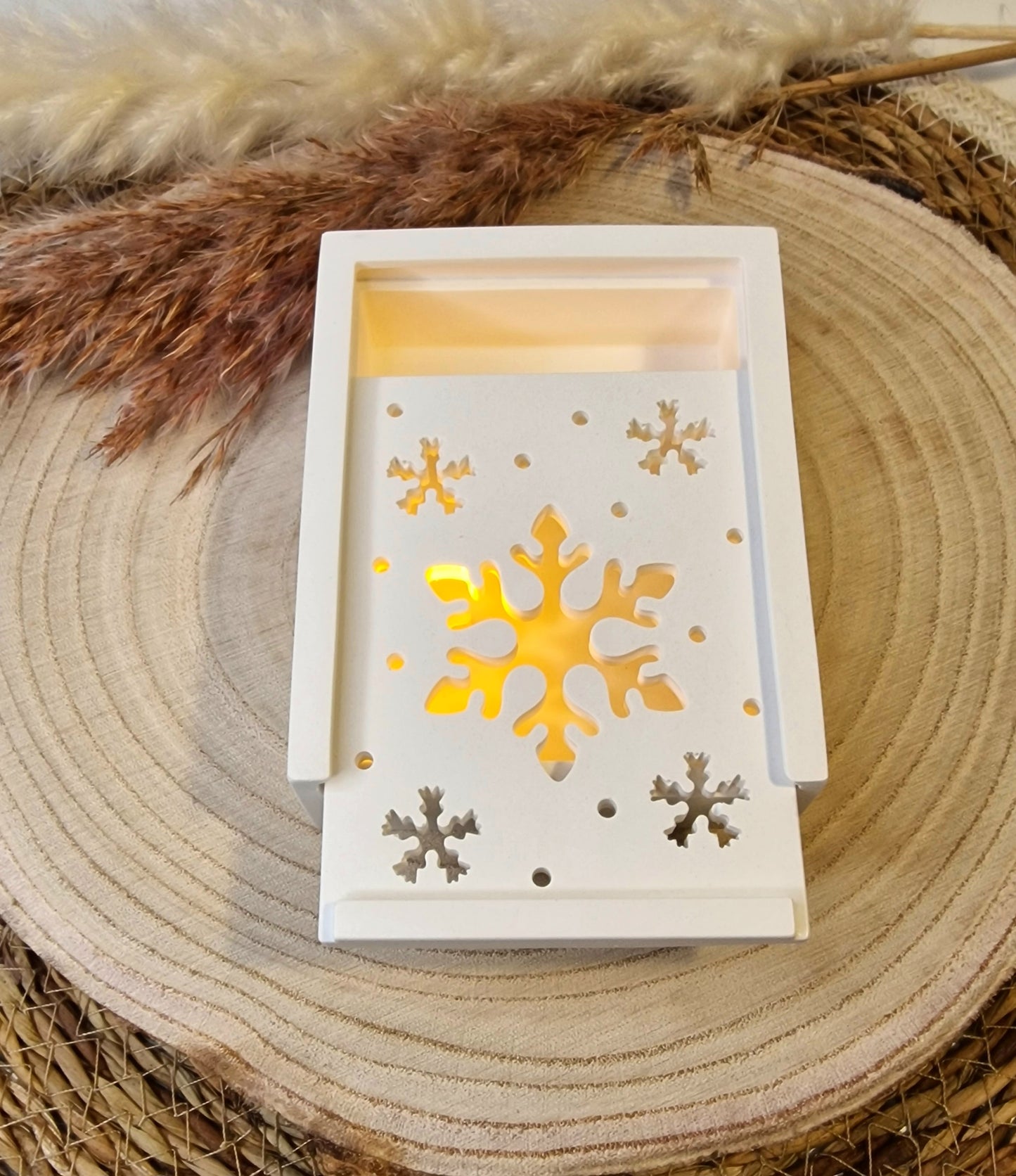 Geschenkschachtel zum Aufziehen aus Raysin – Weihnachtsmotiv "Schneeflocke"