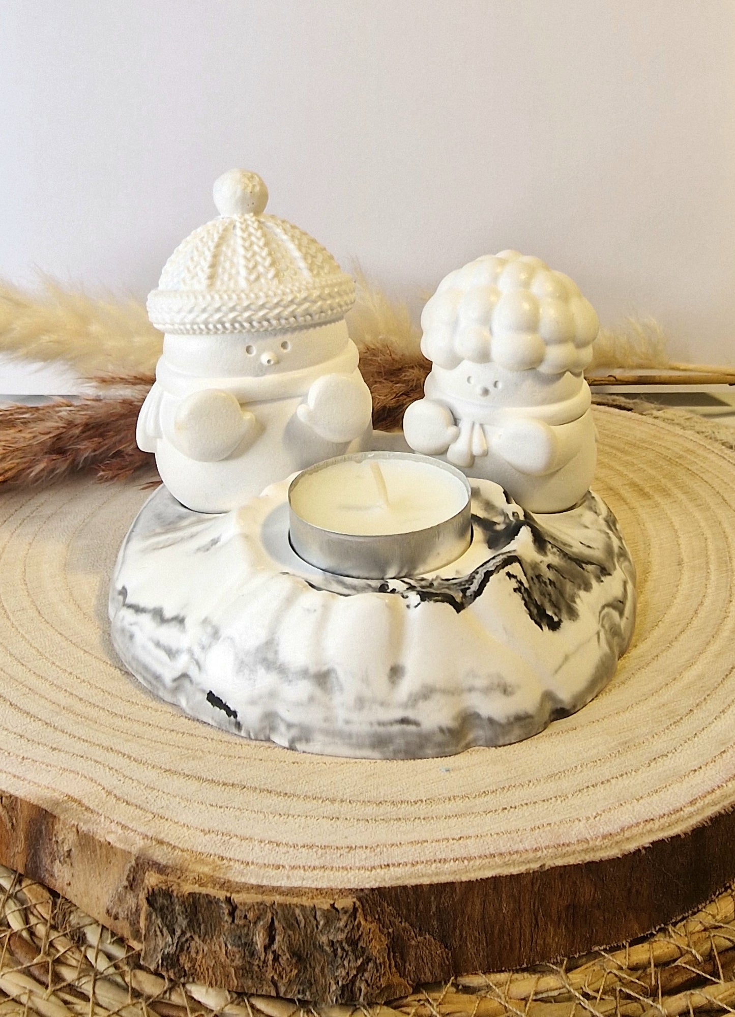 Teelichthalter Schneemann Paar aus Raysin