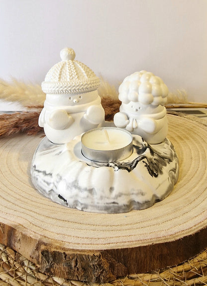 Teelichthalter Schneemann Paar aus Raysin