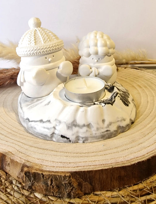 Teelichthalter Schneemann Paar aus Raysin