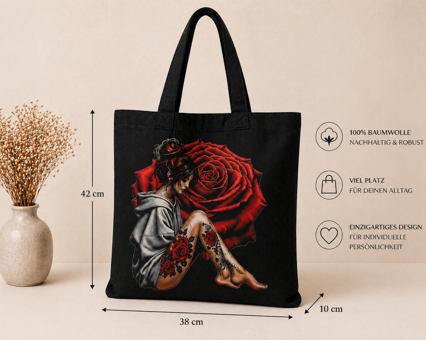 Gothic Tote Bag – Rose Girl Design