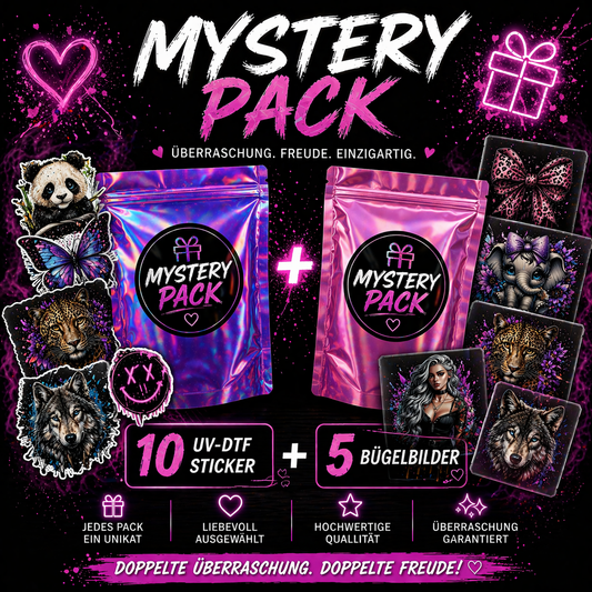 Mystery Packs – 10 UV-DTF Sticker & 5 Bügelbilder |