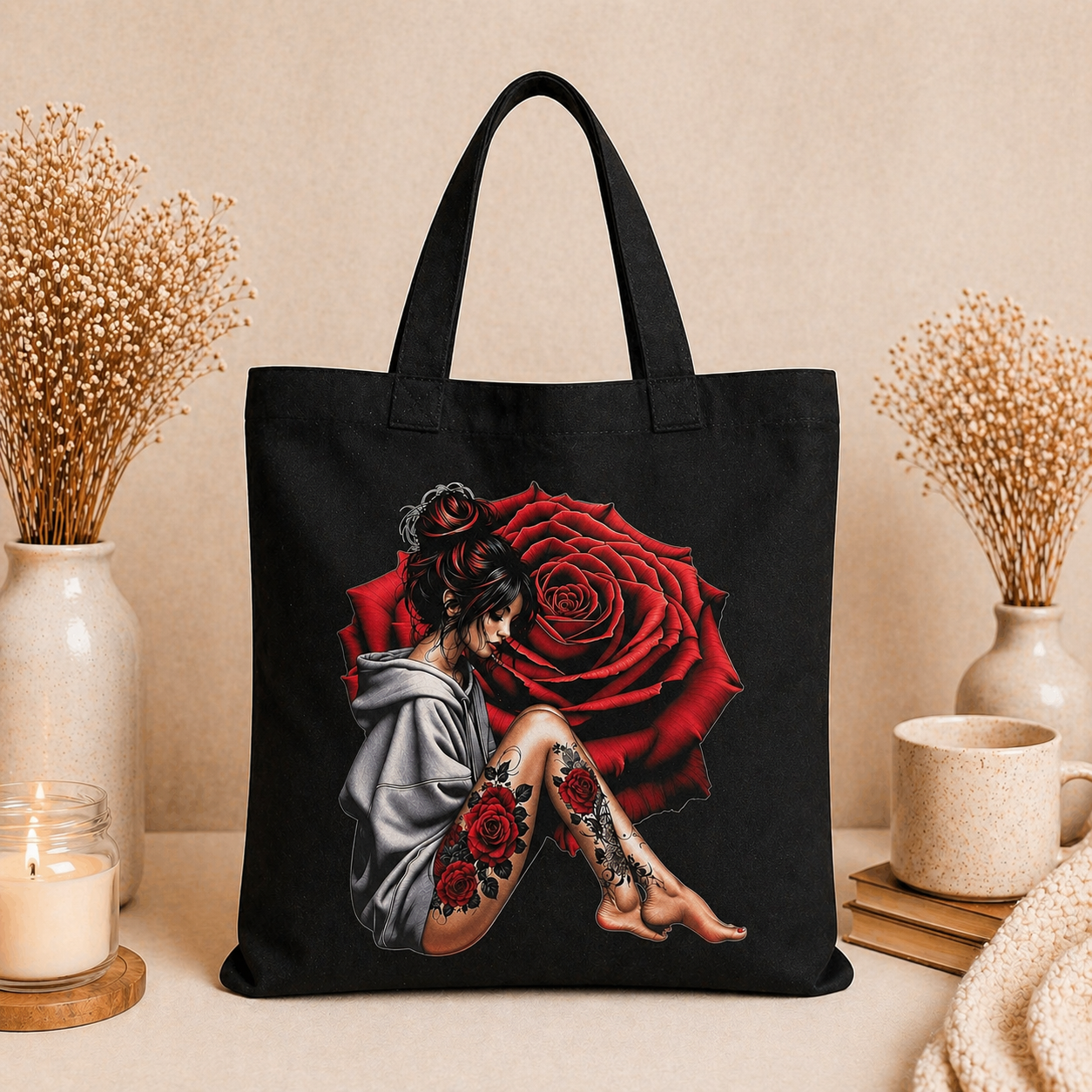 Gothic Tote Bag – Rose Girl Design