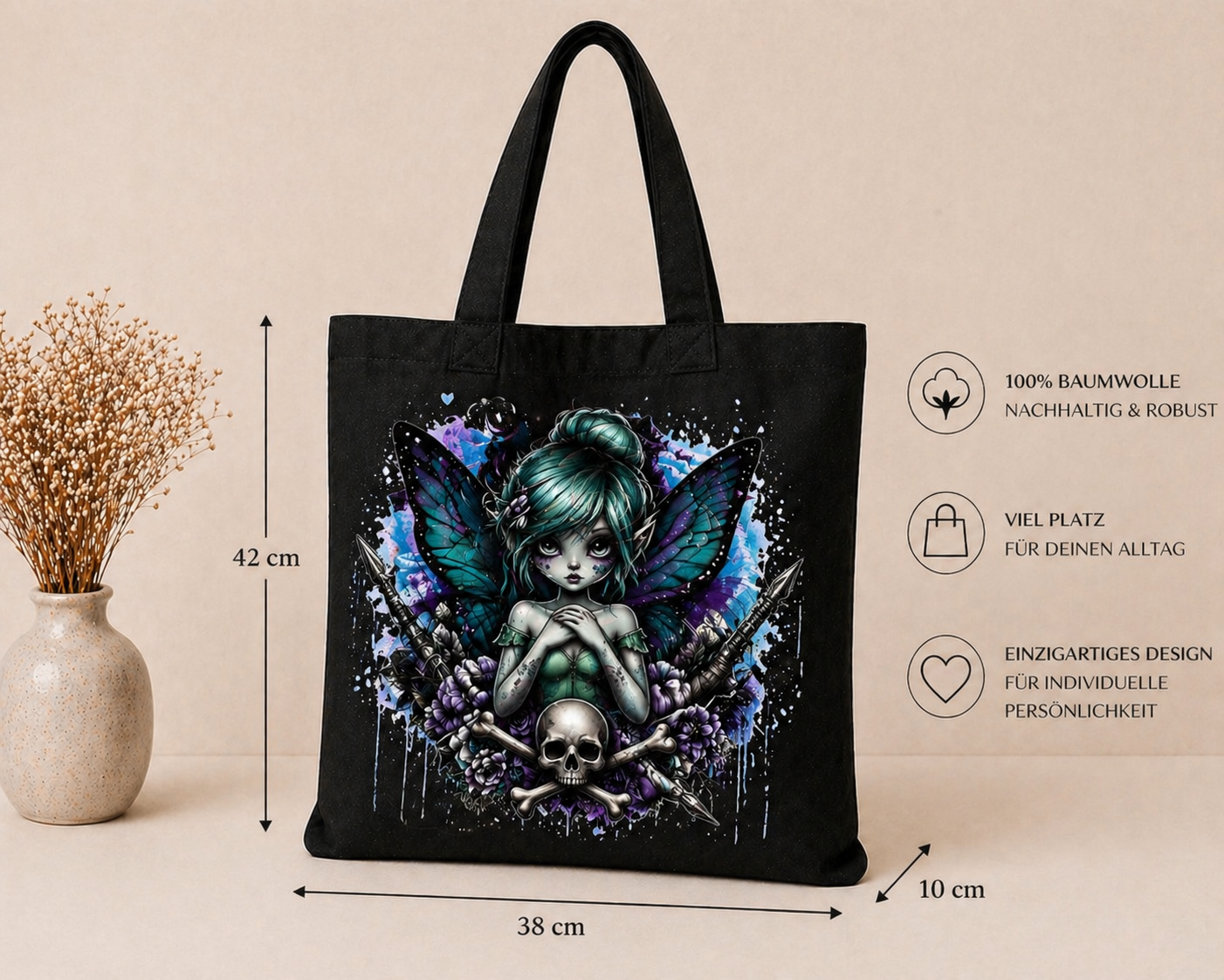 Gothic Fairy Tote Bag – Dark Fantasy Design