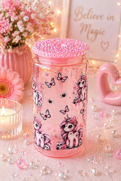 Einhorn Glas mit Glitzerdeckel